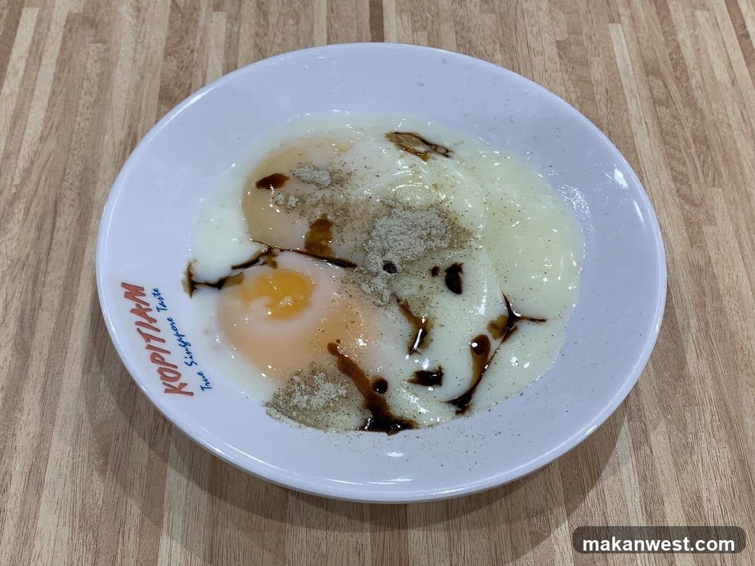 Soft-boiled eggs with soy sauce and pepper