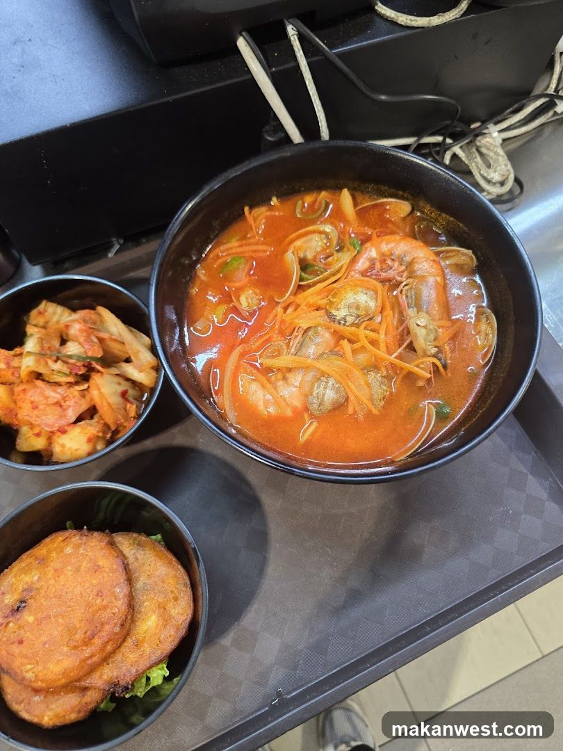 Korean Seafood Noodle Soup with Side Dishes
