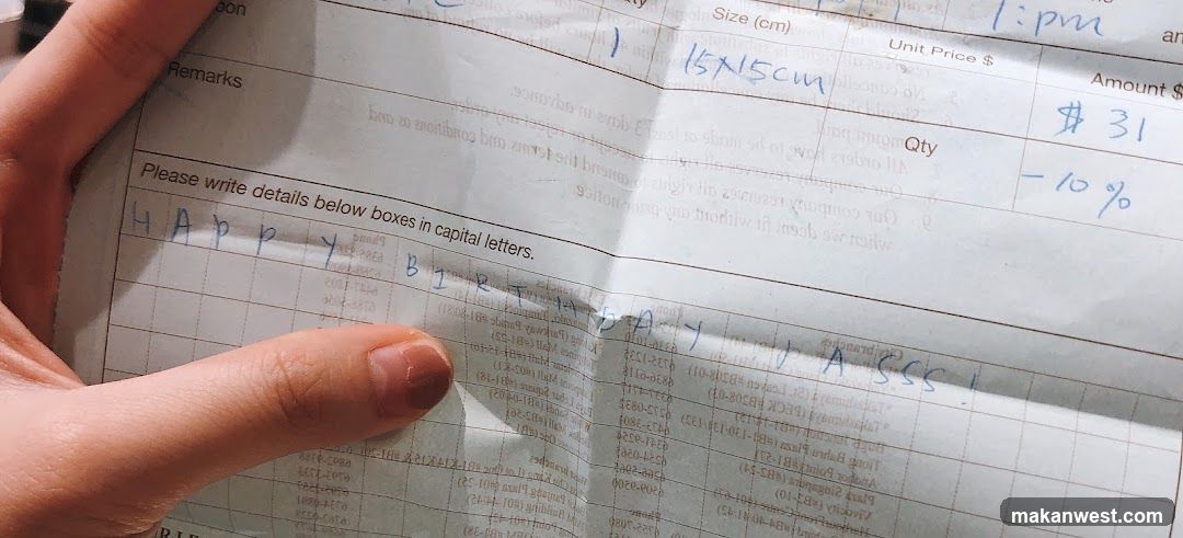 Receipt with handwritten message