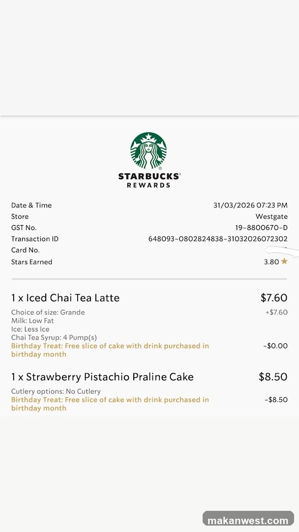 Starbucks Rewards Receipt