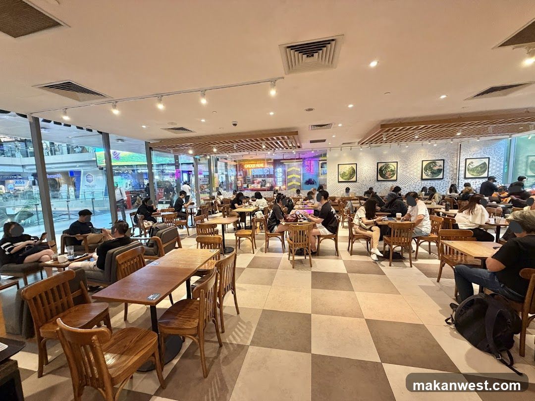 Busy cafe interior with patrons
