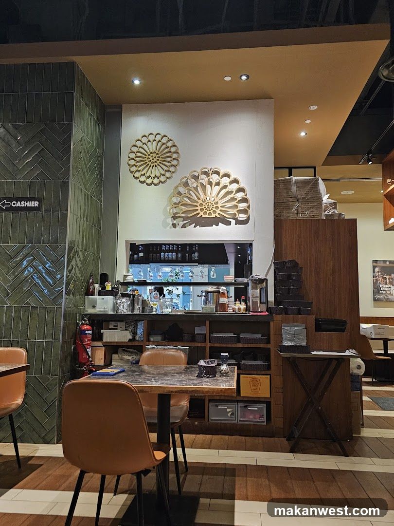 Restaurant Interior with Seating and Shelving
