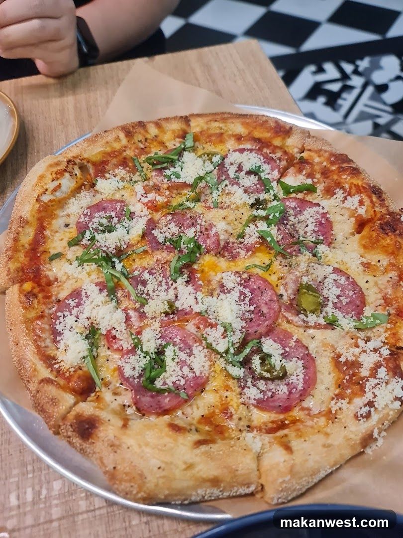 Pizza with Salami and Basil