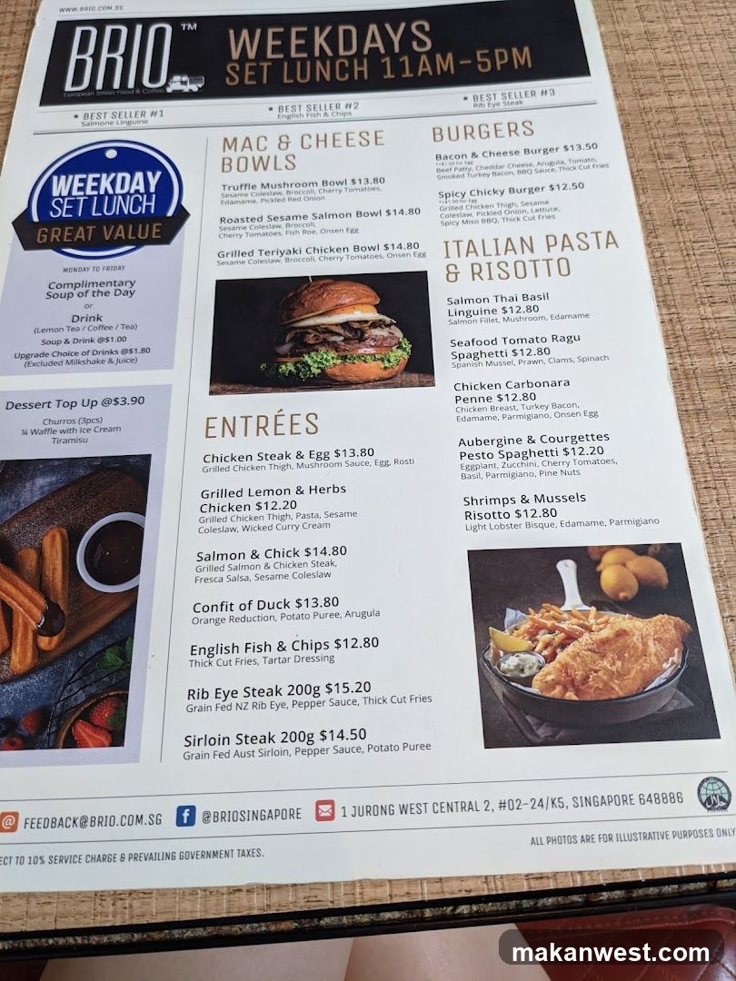 BRIO WEEKDAYS SET LUNCH 11AM-5PM