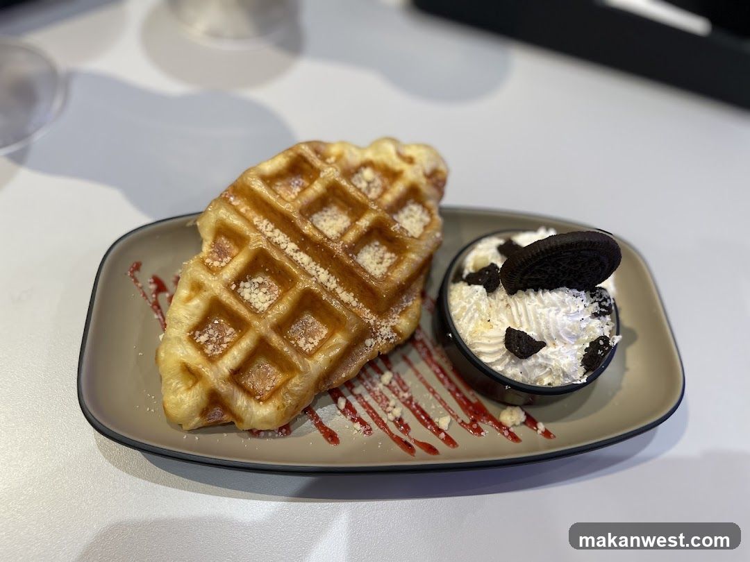Waffle with Whipped Cream and Oreo Crumble