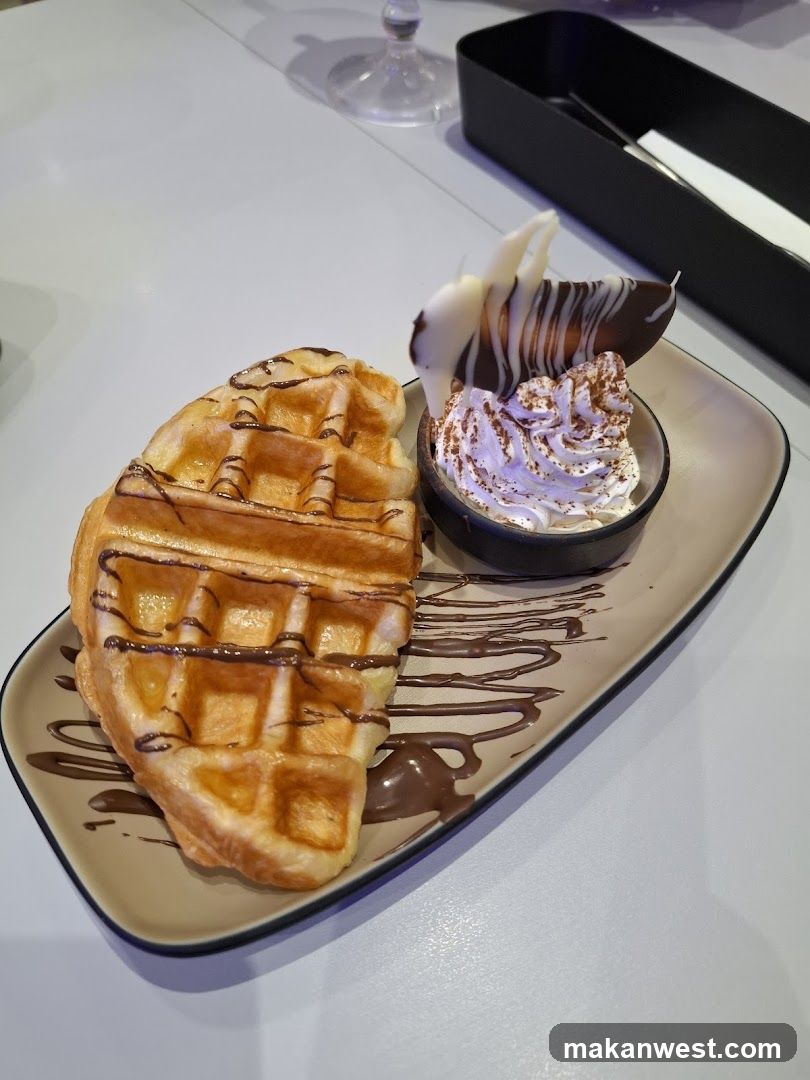 Waffle with Whipped Cream and Chocolate Drizzle