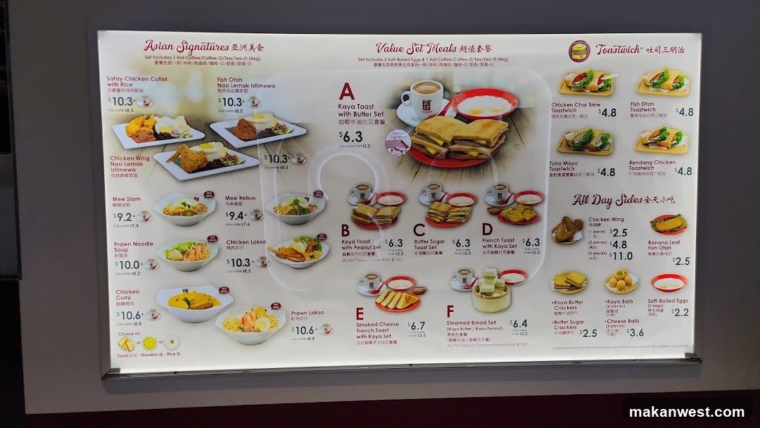 Ya Kun Kaya Toast Menu