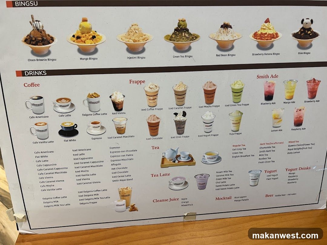 Bingsu and Drinks Menu