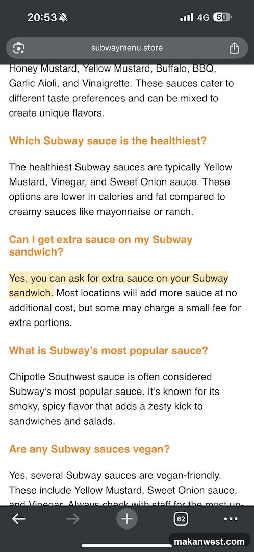 Subway Sauces Information
