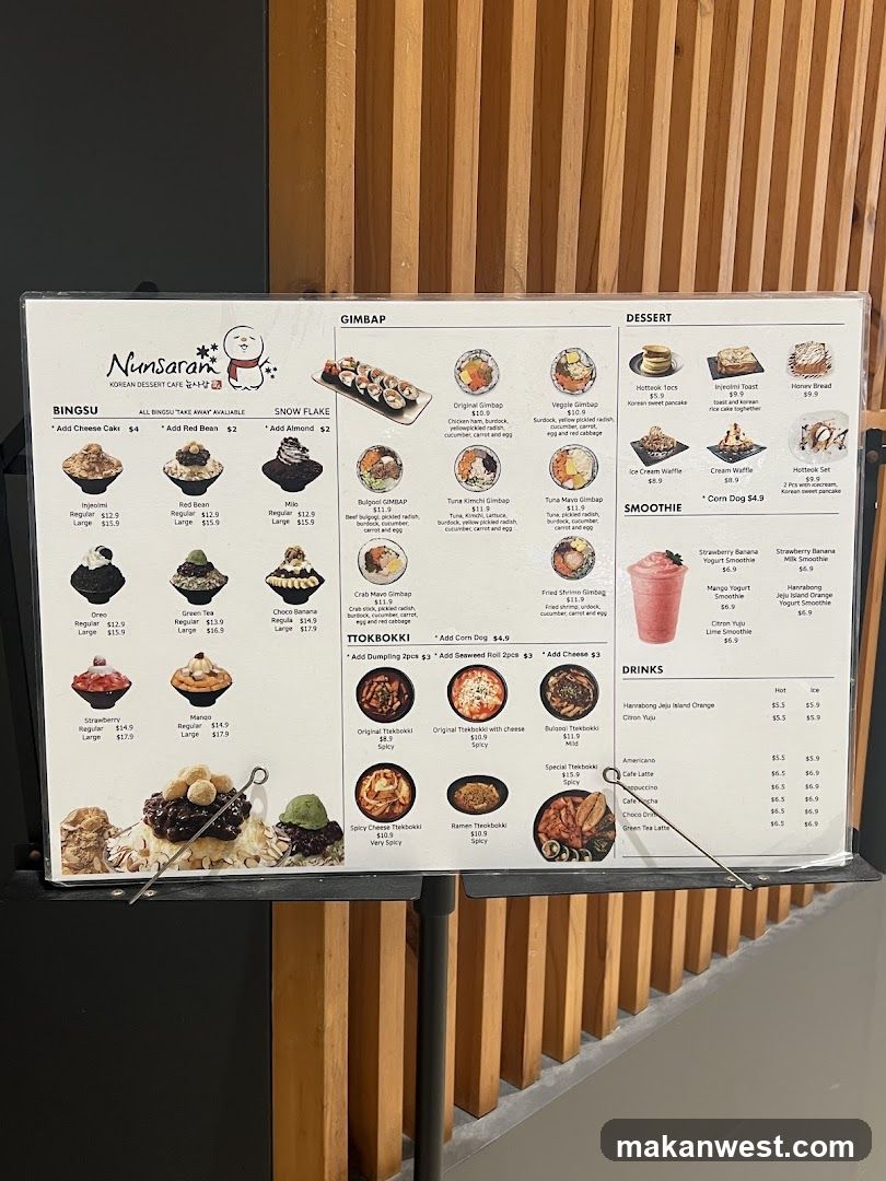 Nunsaran Korean Dessert Cafe Menu