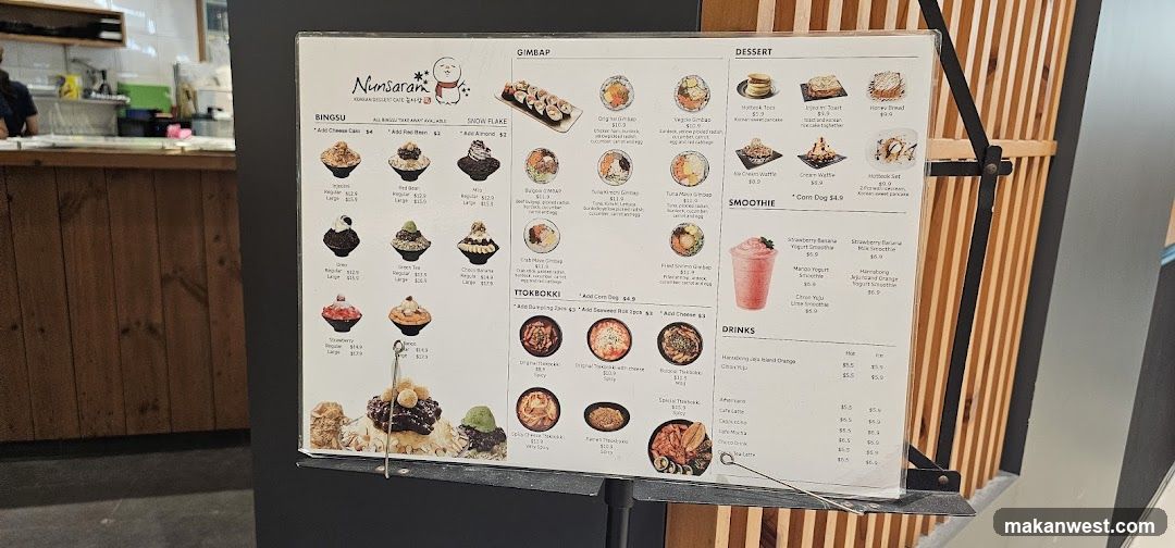 Nunsaram Korean Dessert Cafe Menu