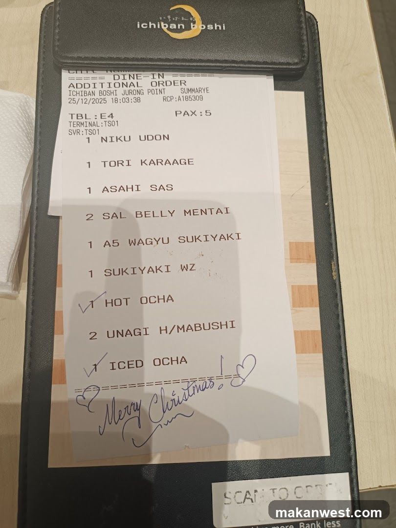 Ichiban Boshi Order Receipt
