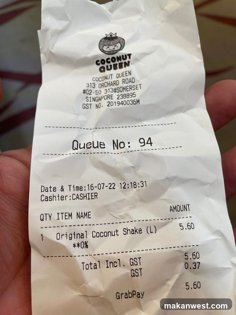 Receipt from Coconut Queen