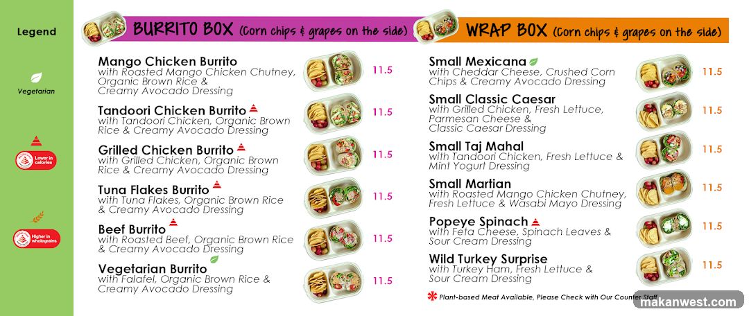 Burrito Box and Wrap Box Menu