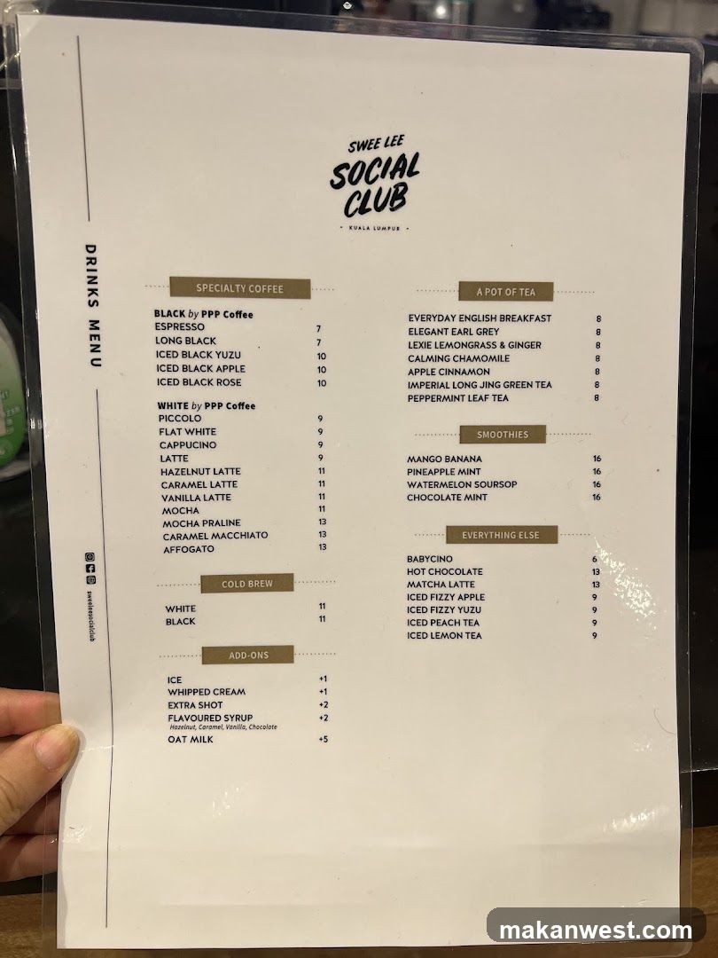 Sweee Lee Social Club Drinks Menu