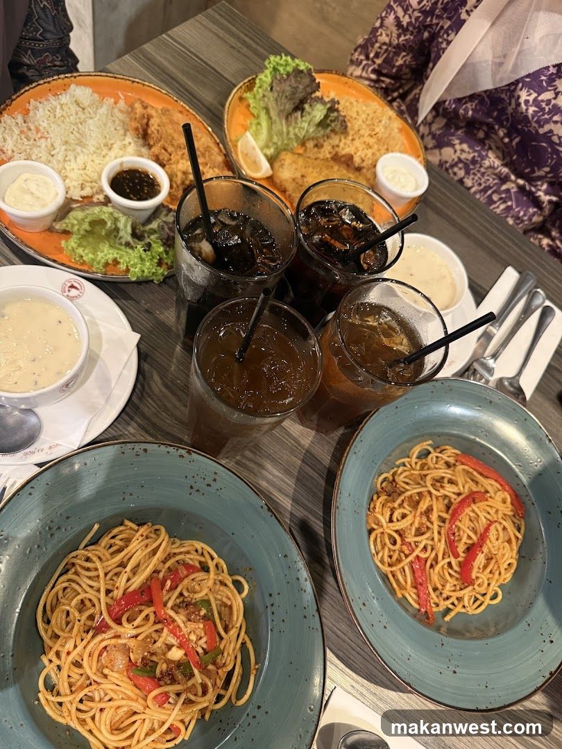 Dining Table with Food and Drinks