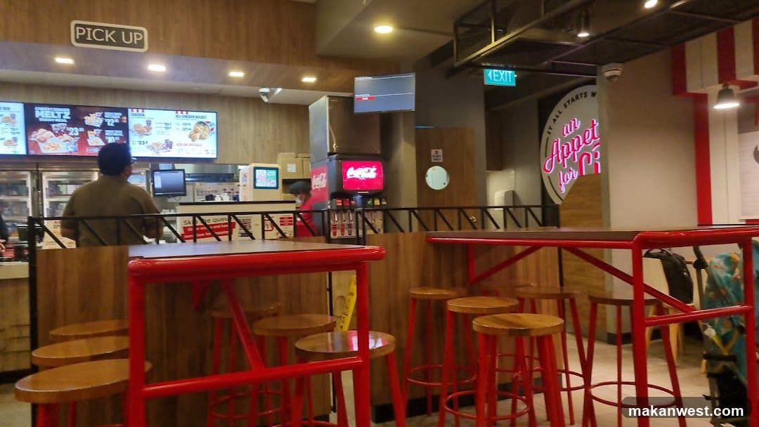 Restaurant Interior with Red Tables and Menu Boards