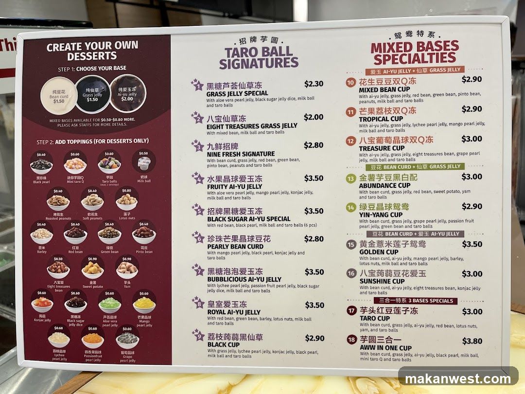 Tai Yu Desserts Menu Board
