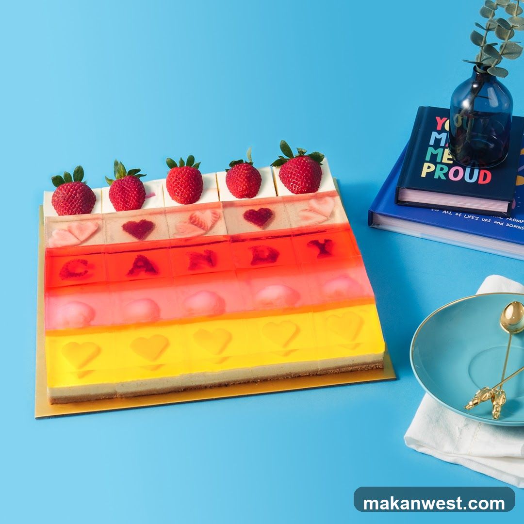 Rainbow Candy Cake with Strawberries