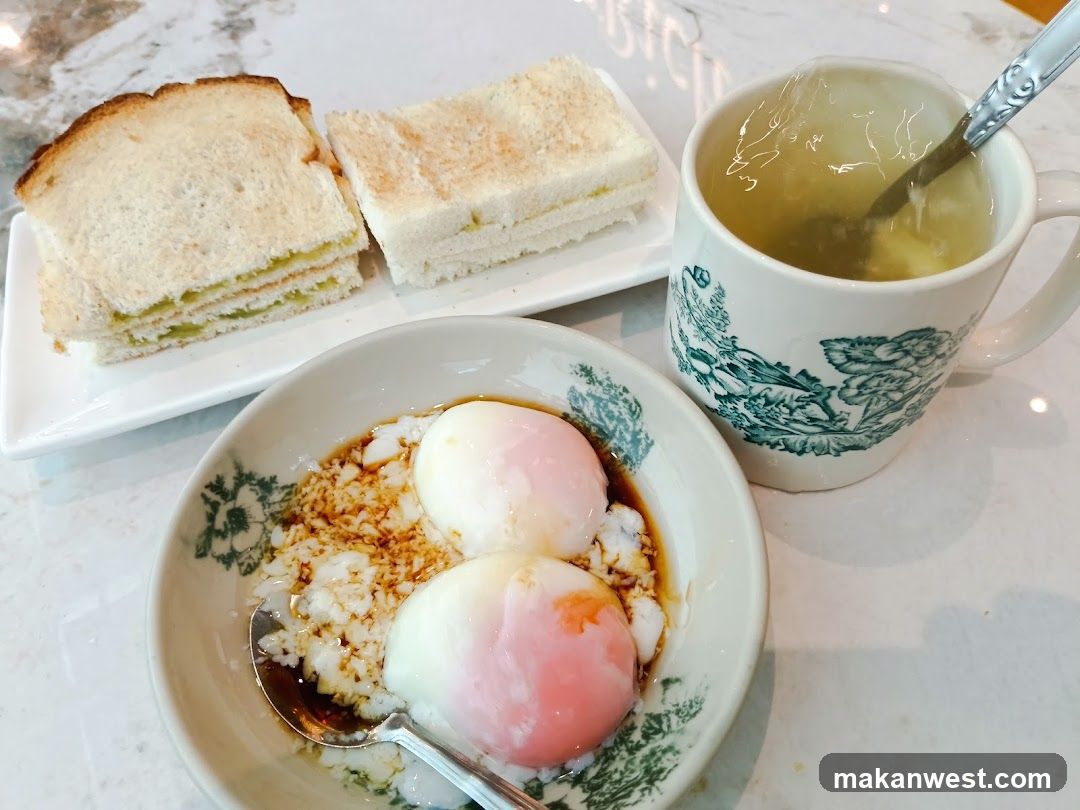 Breakfast Meal with Toast and Poached Eggs