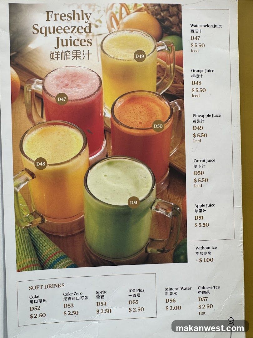 Freshly Squeezed Juices Menu