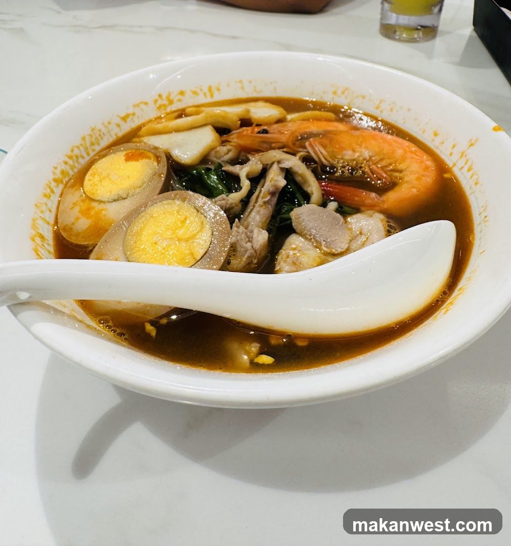 Bowl of Noodle Soup with Shrimp and Egg