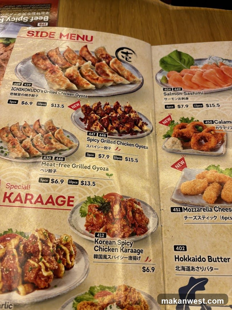Side Menu & Karaage Selection