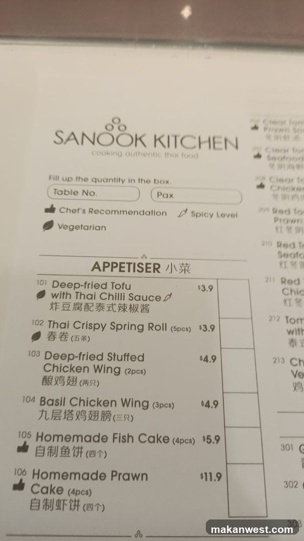Sanook Kitchen Appetiser Menu