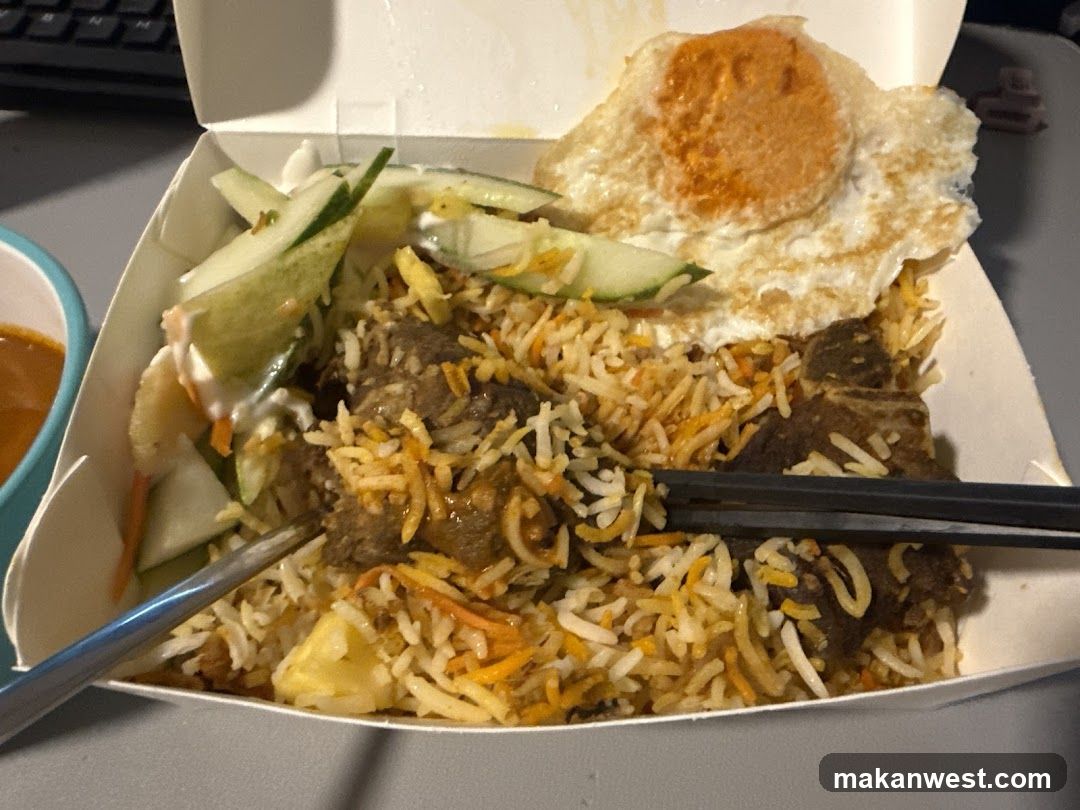 Takeout Meal with Fried Egg and Cucumber Salad