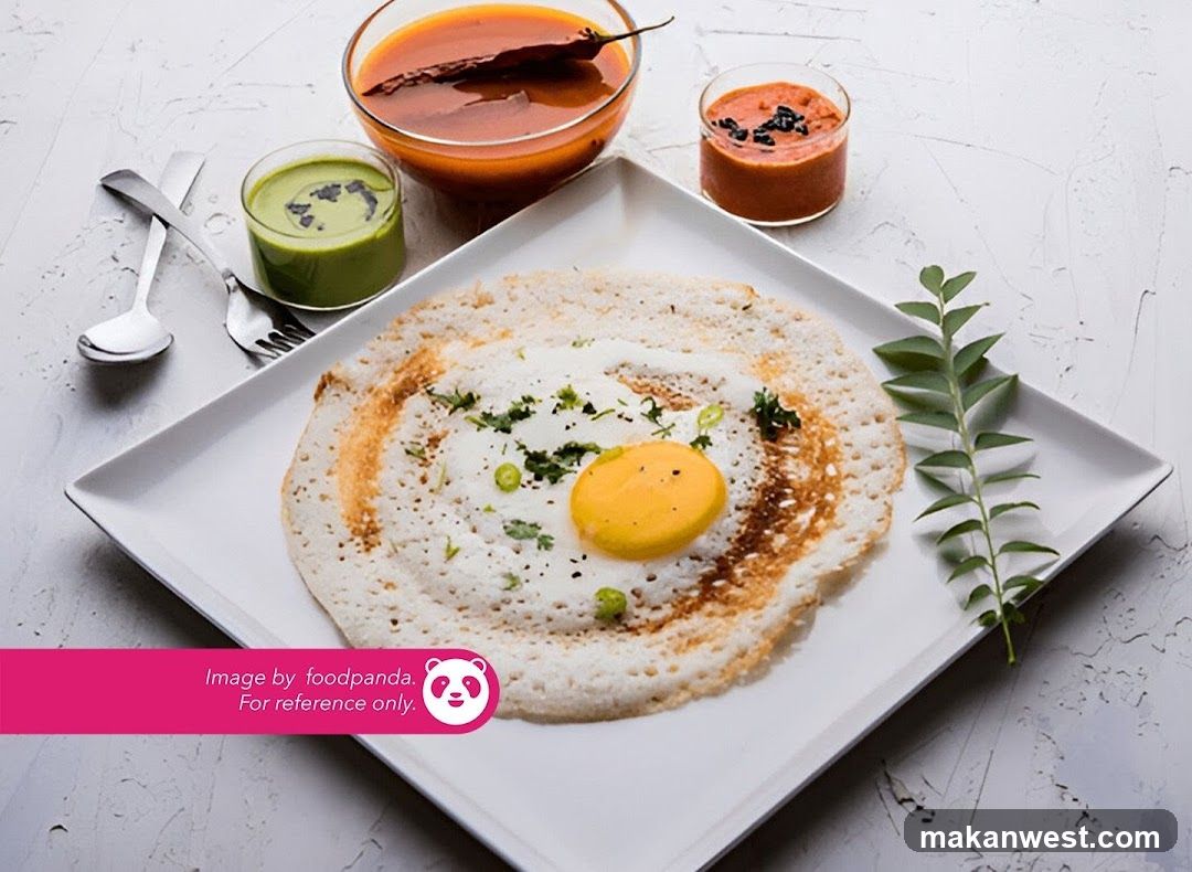 Egg and Sambar Dosa with Chutneys