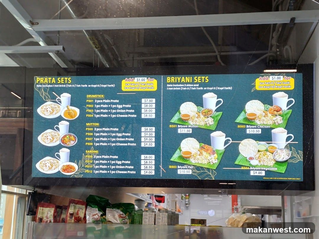 Prata Sets & Briyani Sets Menu Board
