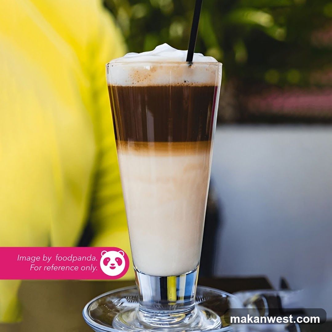 Latte with whipped cream and chocolate syrup