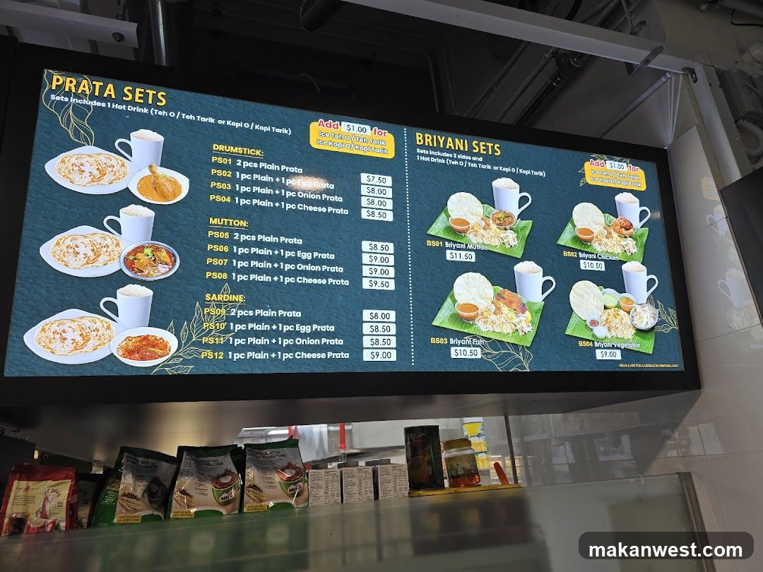 Prata Sets & Briyani Sets Menu Board