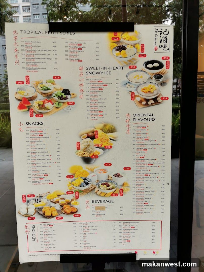 Tropical Fruits, Snacks & Beverages Menu