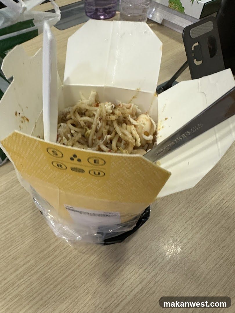 Takeout food container with noodles