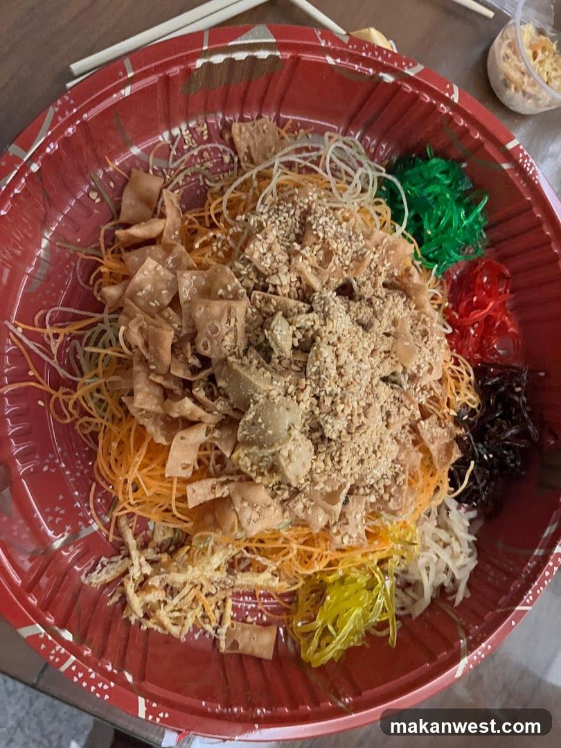 Colorful Noodle Dish in Red Bowl