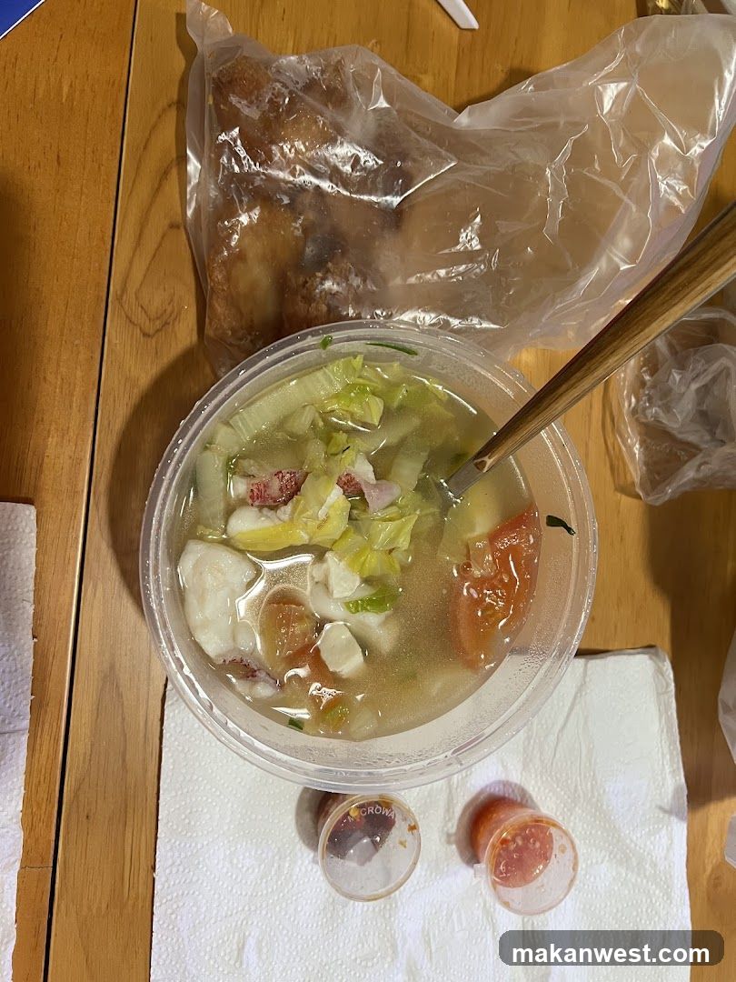 Takeout Meal with Soup and Fried Food