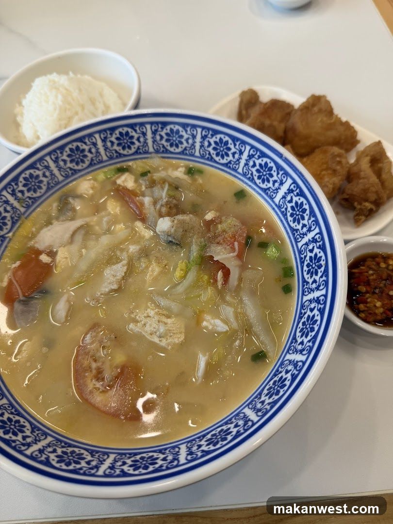 Tomato Egg Soup with Fried Dough and Rice