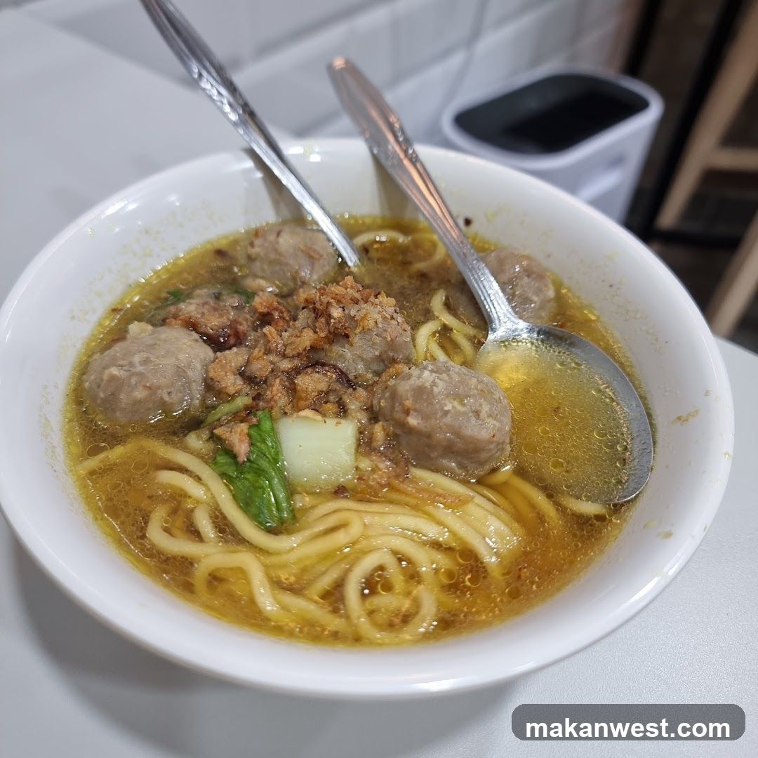 Bowl of Noodle Soup with Meatballs