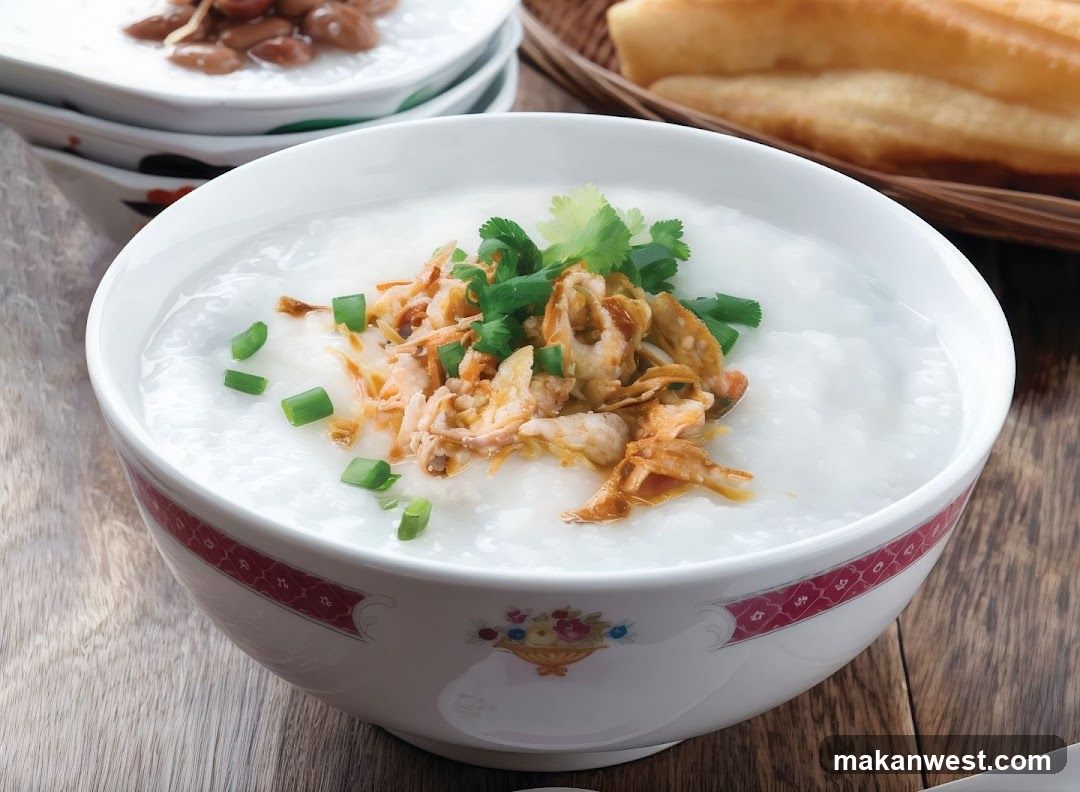 Chicken Congee with Fried Shallots and Cilantro