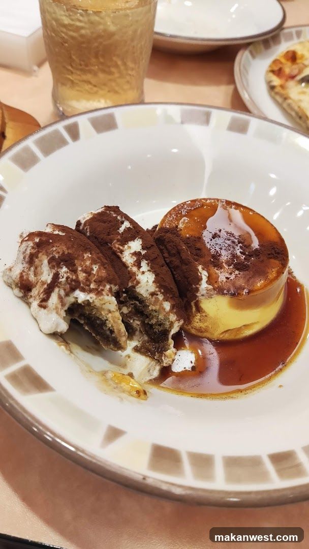 Dessert Plate with Caramel Pudding and Tiramisu