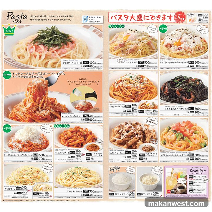 Pasta Menu