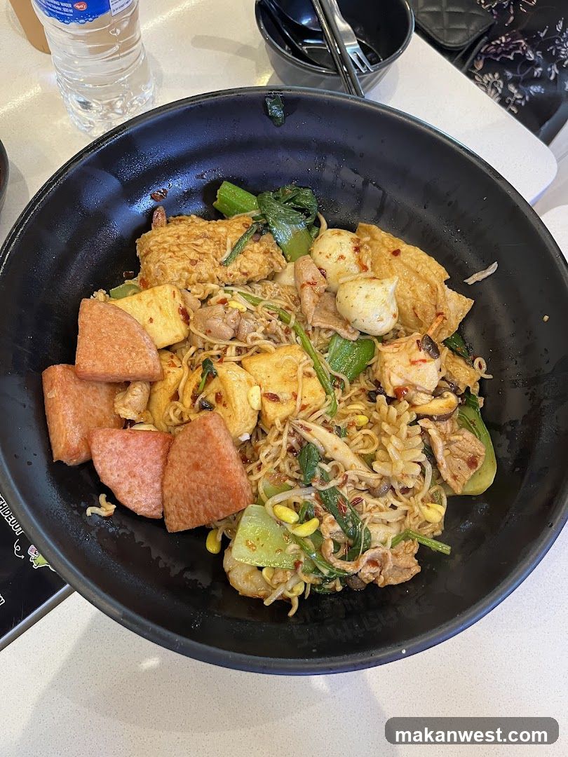 Noodle Dish in Black Bowl