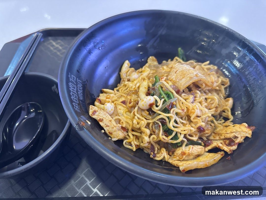 Noodle Dish in Black Bowl