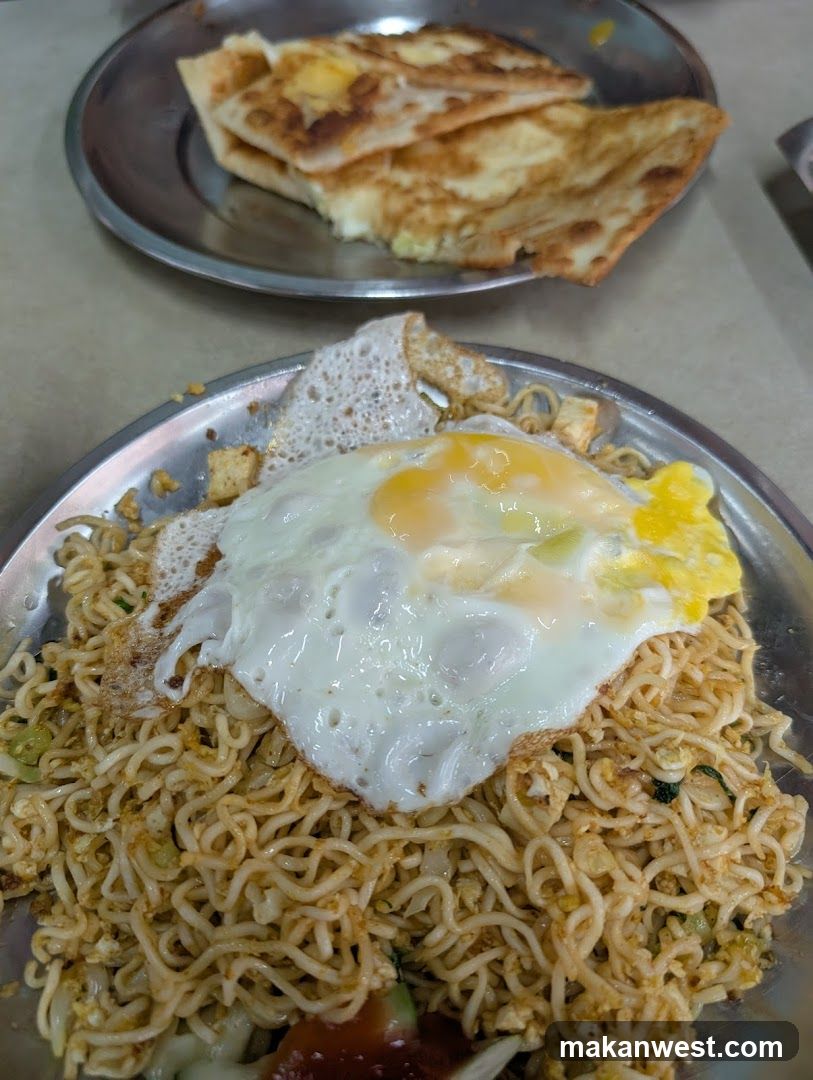 Noodles with Fried Egg and Roti