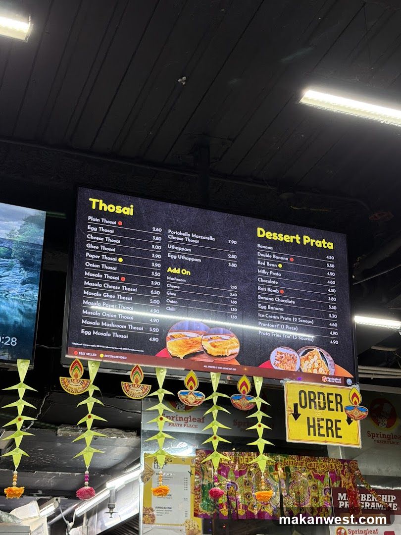 Thosai and Dessert Prata Menu Board