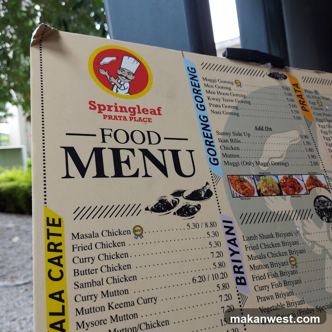 Springleaf Prata Place Food Menu