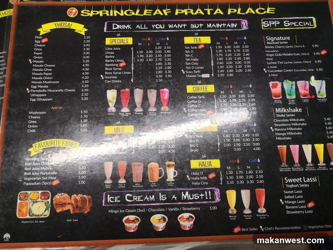 Springleaf Prata Place Menu Board