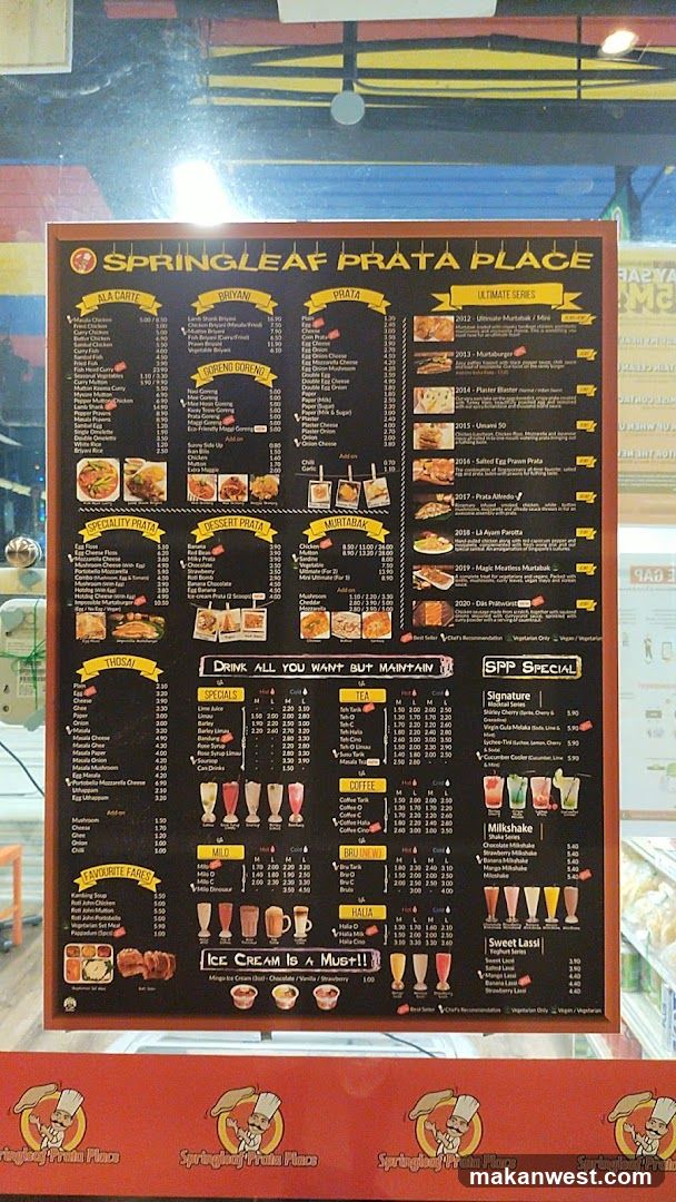 Springleaf Prata Place Menu Board