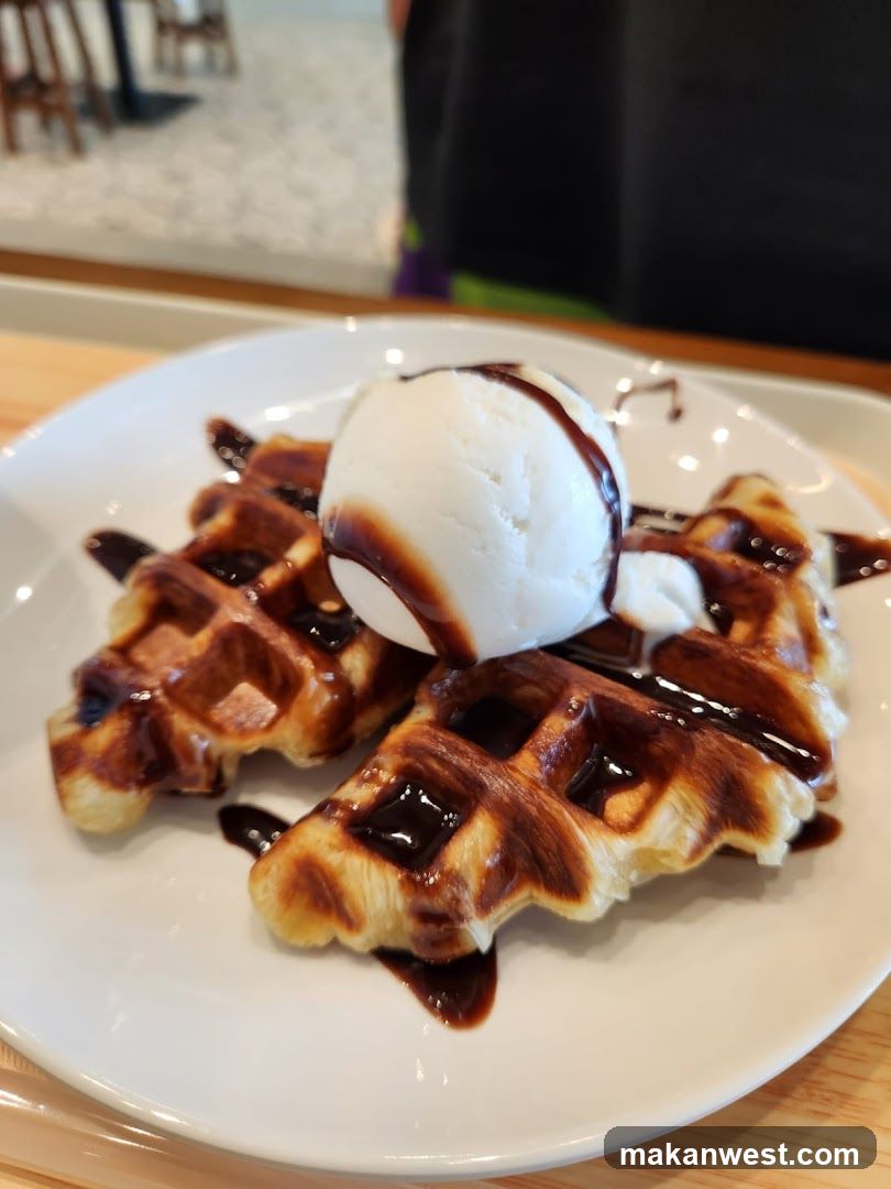Waffle with Ice Cream and Syrup